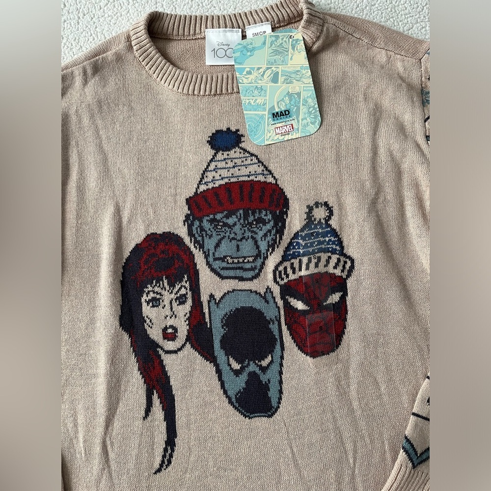 NWT Disney 100 Marvel Comics Sweater, Winter Design. Child Sz XS - Picture 2 of 4